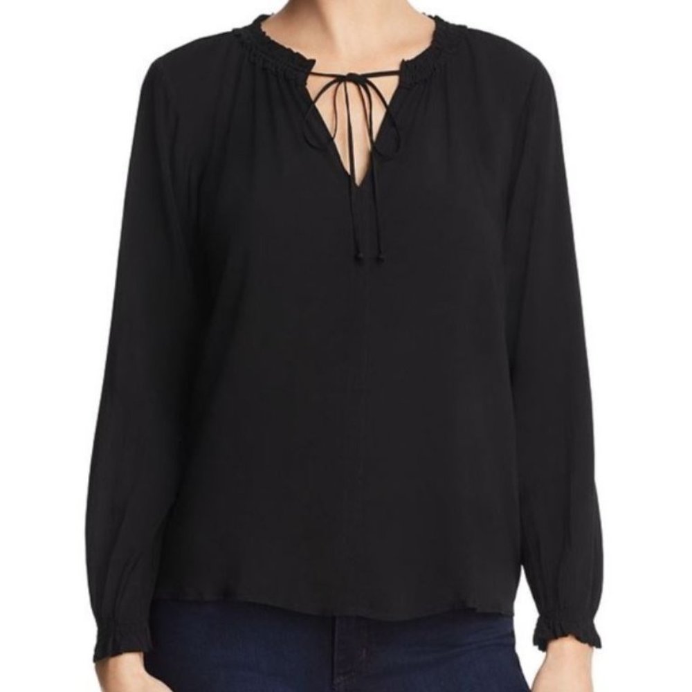 Velvet by Graham & Spencer Black Tie-Neck Peasant Blouse